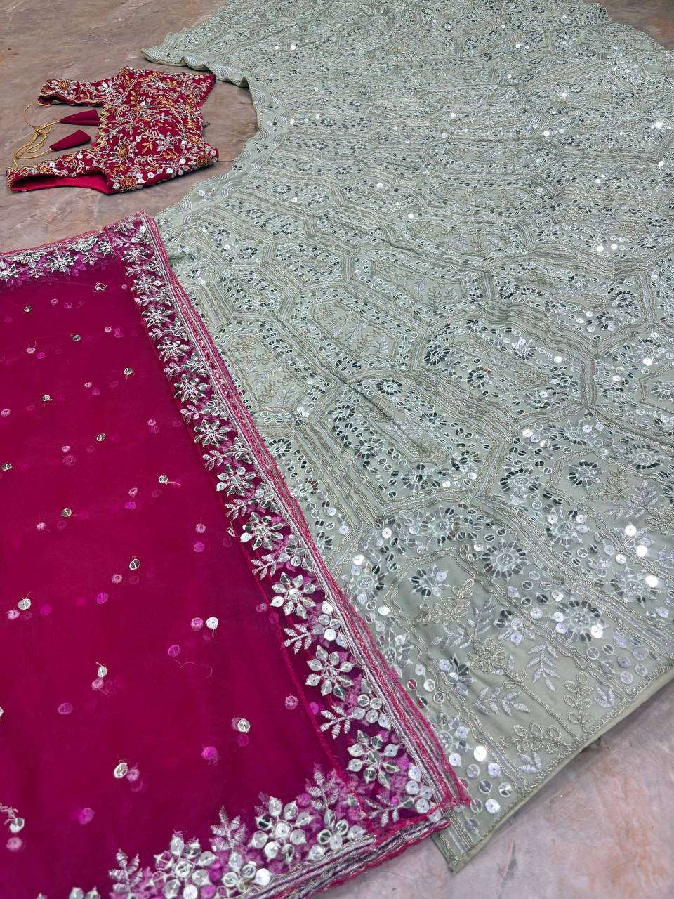 Faux Georgette  Sequence Embroidery Work Lehenga