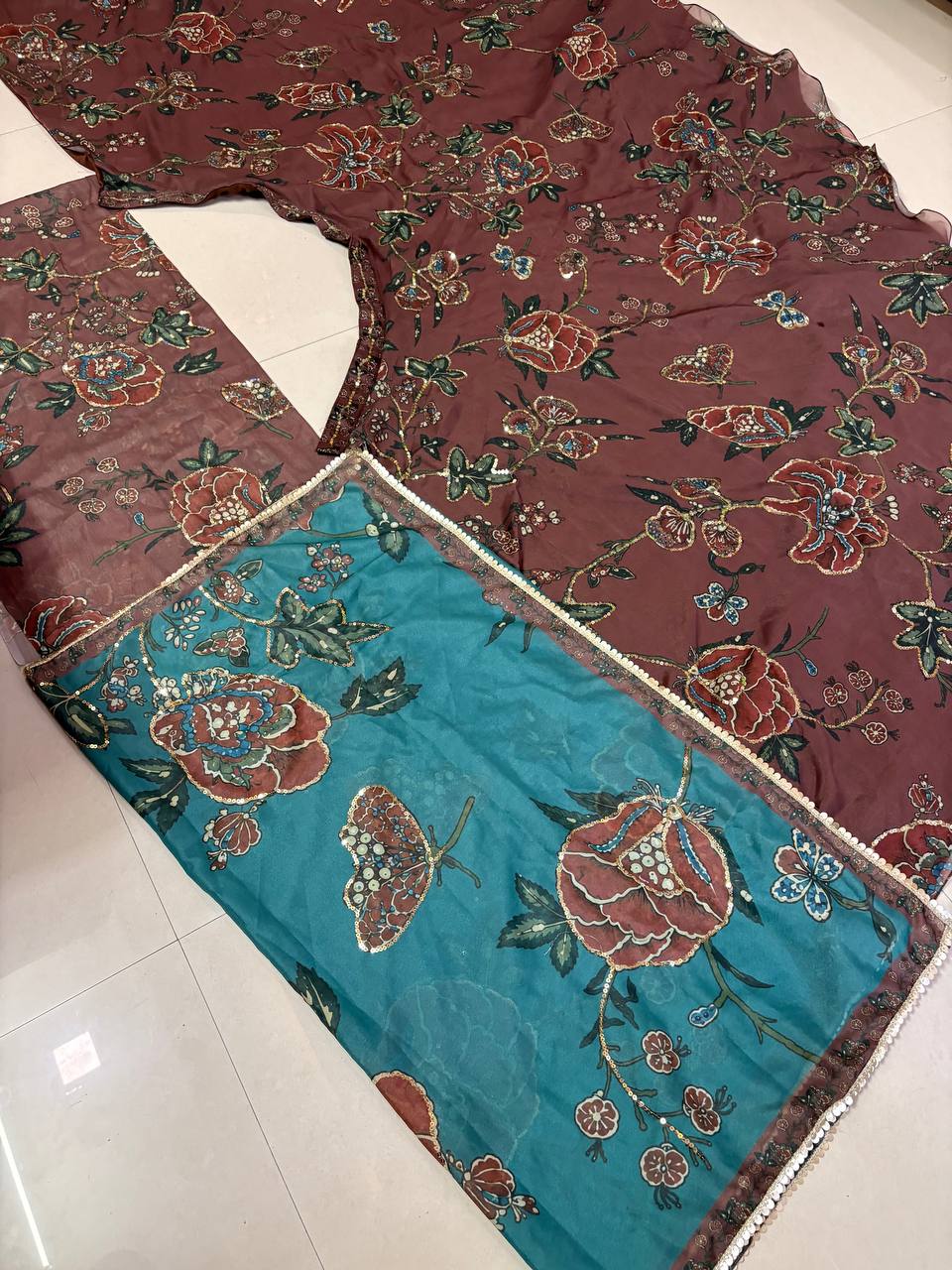 Premium Star Georgette Digital Print Lehenga Choli with Sequins Work & Can-Can