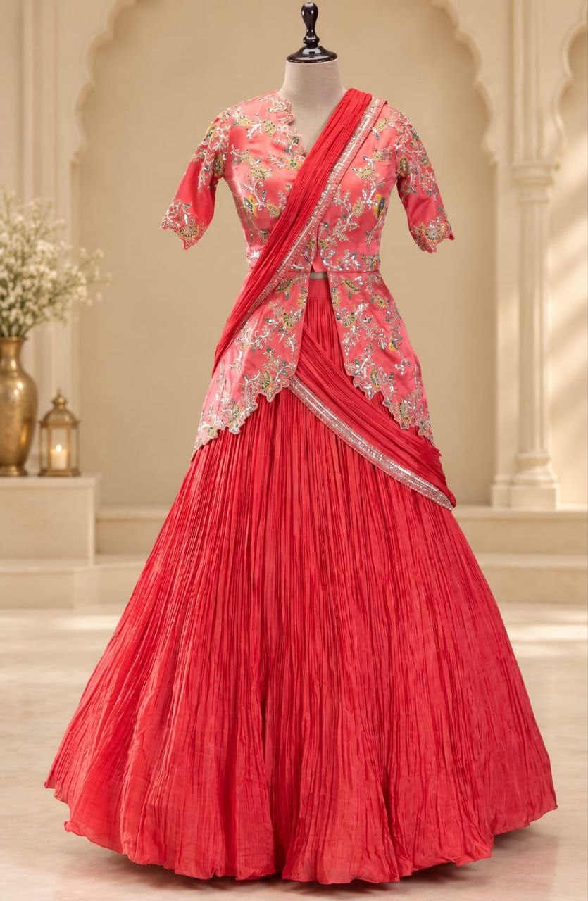 Premium Chinnon Silk Embroidered Designer Lehenga