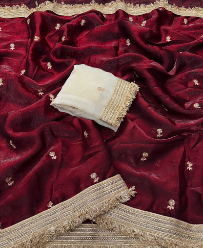 Elegant Fandy Satin Saree with Sequence Butti Work