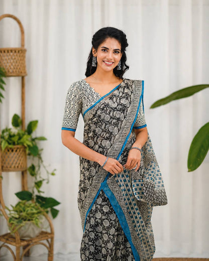 Premium Kota Doriya Digital Printed Saree with Check Weaving