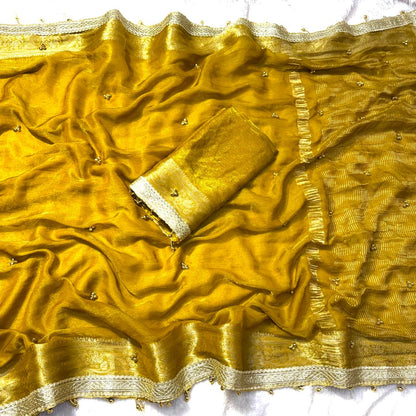 Premium Soft Tissue Silk Saree with Real Ghungroo Work & Minimal Border