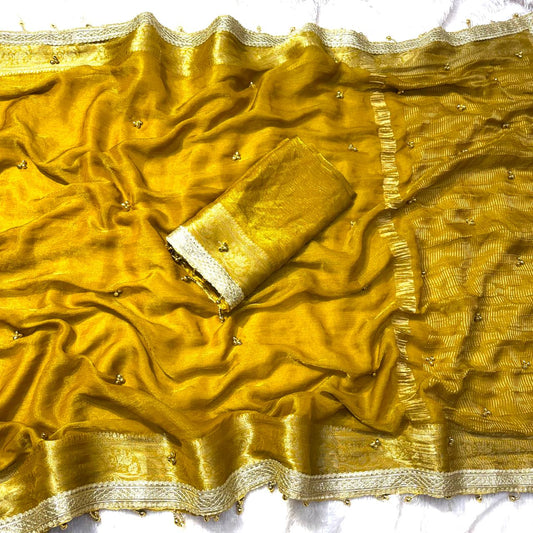 Premium Soft Tissue Silk Saree with Real Ghungroo Work & Minimal Border