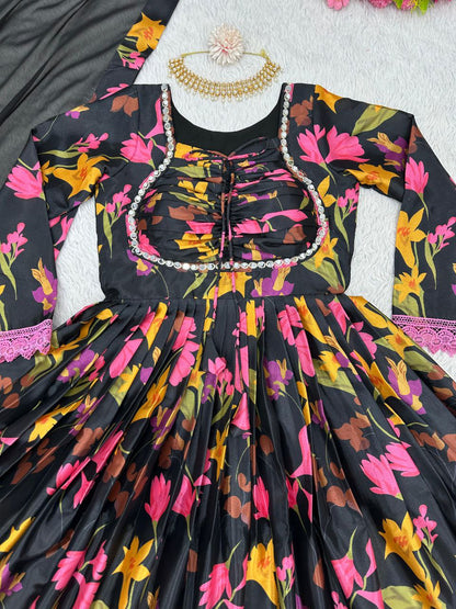 Beautiful Black color Digital Printed  Kurta Set with Dupatta