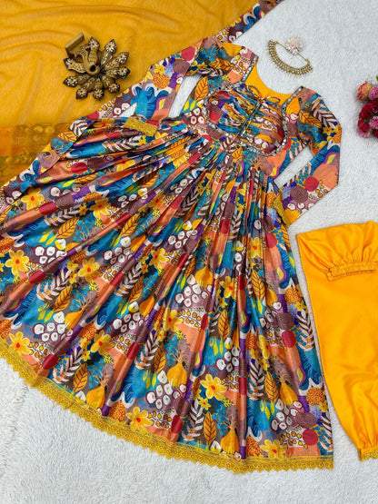 Beautiful Yellow color Digital Printed  Kurta Set with Dupatta