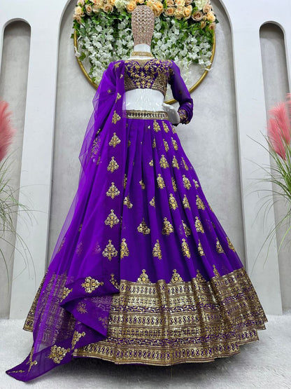 Beautiful Purple Color  Georgette Sequence Work Lehenga Choli With Dupatta