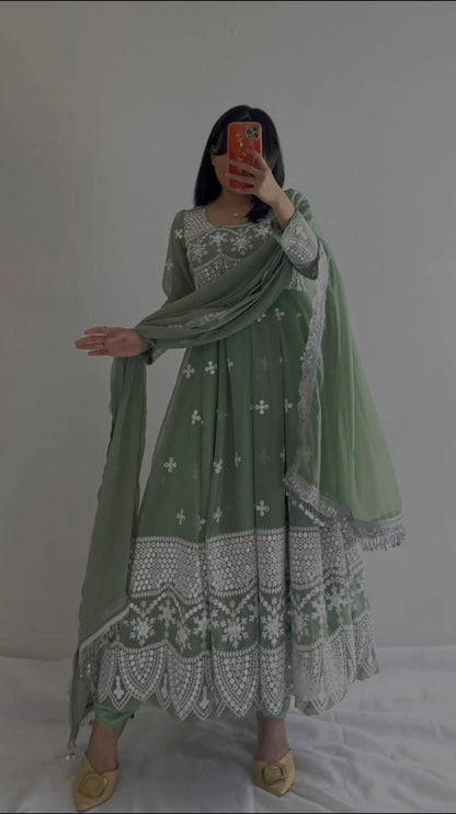 Beautiful Designer Anarkali Salwar Suit With Thread And Sequence work