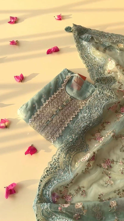 Designer Organza Kurta Set With Embroidery Sequence Work