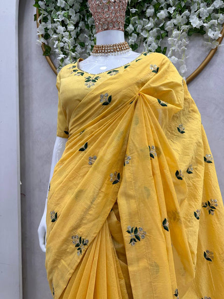 Graceful Mustard Color Chanderi Silk Sequence Work Saree Blouse