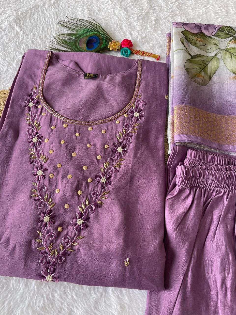 Magenta Color Party Wear Roman Silk Hand Work Ready Made Salwar Suit