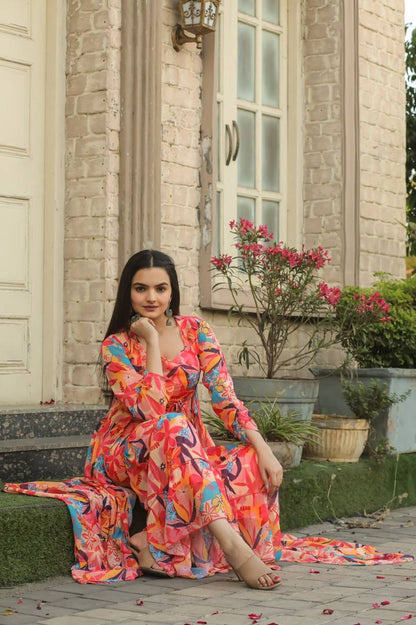 Stunning Multi Color Georgette Digital Printed Indo Western