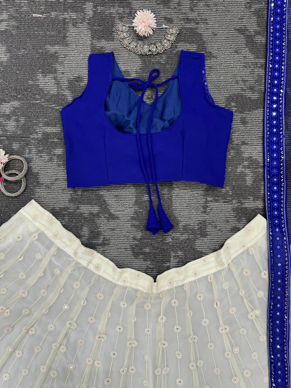 Designer Blue Color Georgette Sequence Work Wedding Wear Lehenga Choli
