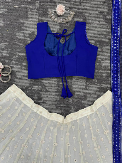 Designer Blue Color Georgette Sequence Work Wedding Wear Lehenga Choli