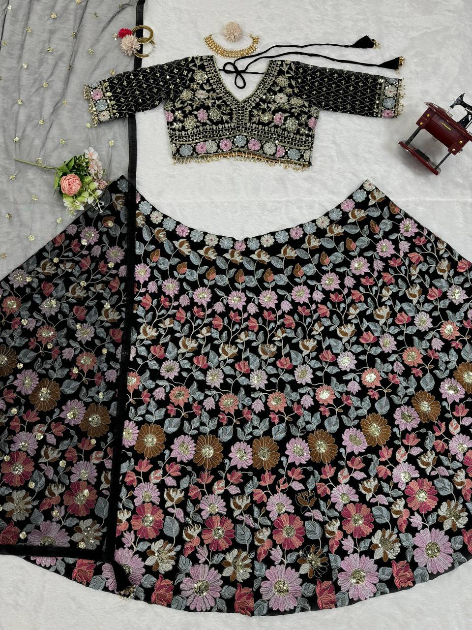 Best Quality Black Color Georgette Sequence Work Lehenga Choli