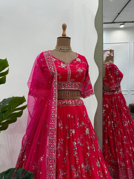 Red Color Georgette Sequence Thread Work Lehenga Choli