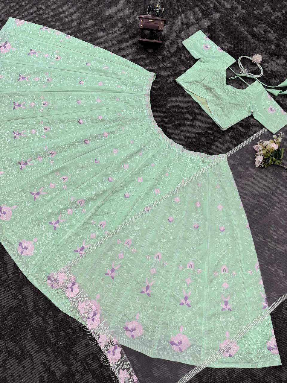 Sea Green Color Mono Banglori Sequence Work Lehenga Choli