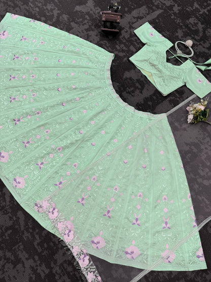 Sea Green Color Mono Banglori Sequence Work Lehenga Choli