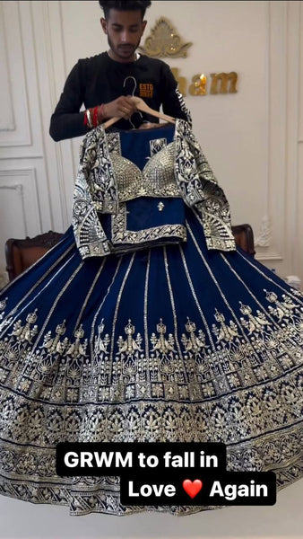 Navy Blue Embroidery Lehenga Choli For Women