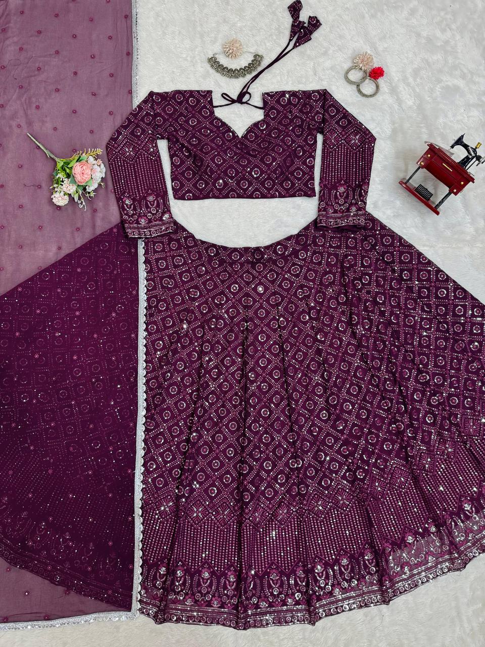 Wine Georgette Lehenga For Function Wear
