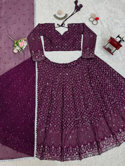 Wine Georgette Lehenga For Function Wear