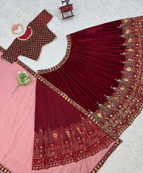 Latest Maroon Wedding Velvet Lehenga For Women