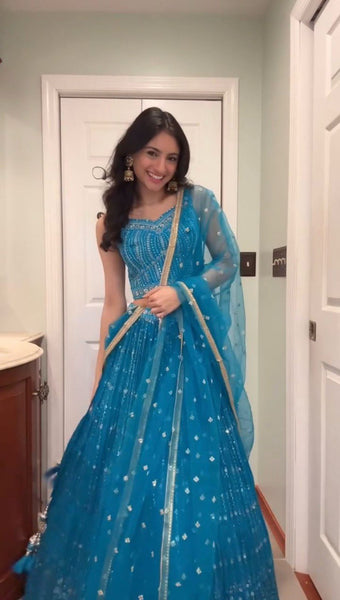Blue Color Georgette Sequence Lehenga Choli
