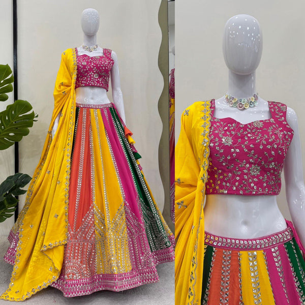 Multi Color Chinon SIlk Sequence WOrk Lehenga Choli