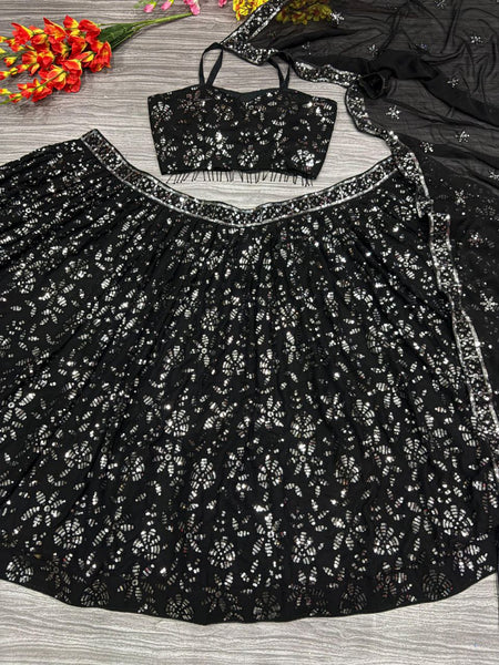 Black Color Sequence Georgette Lehenga Choli