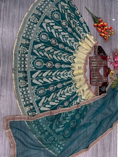 Rama Color Satin Silk Zari Lehenga Choli