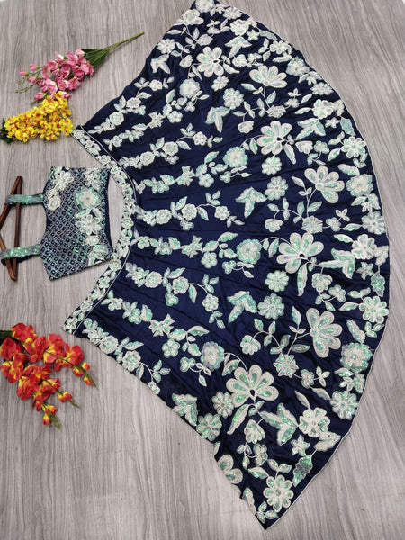 Blue Color Embroidered Sequence Silk Georgette Lehenga Choli