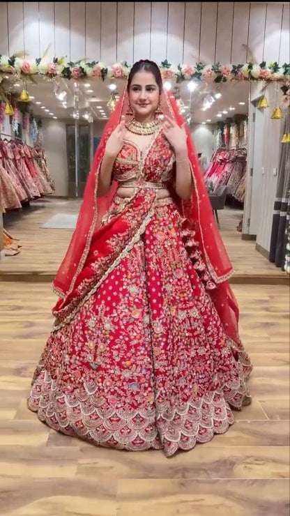 Latest Red Color Georgette Sequence Work Lehenga Choli