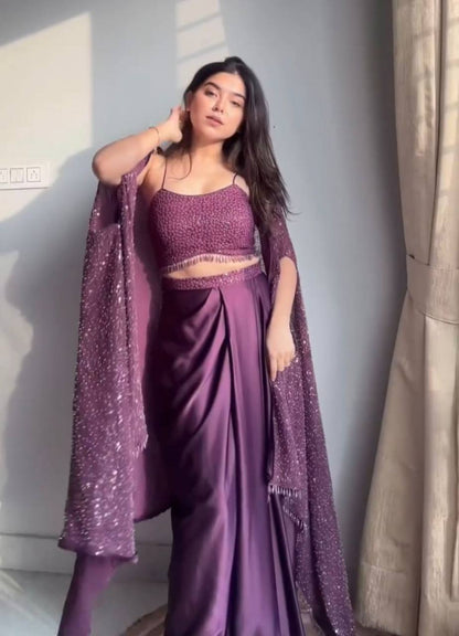 Wine Colour Indowestern Dhoti Suit With Shrug