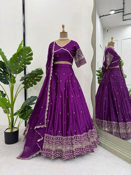 Wine Color Satin Silk Sequence Work Lehenga Choli