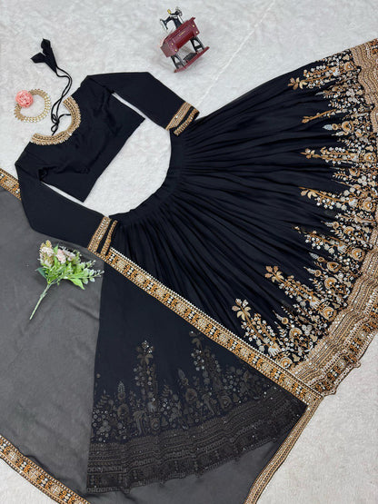 Letest Black Color Georgette Sequnce Work Lehenga choli