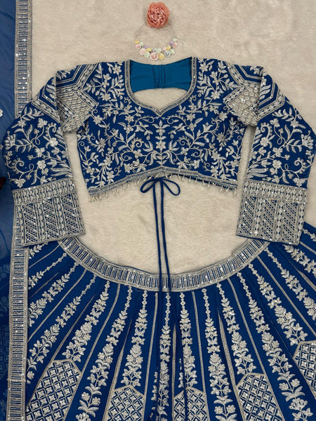 Blue Georgette Embroidery Lehenga