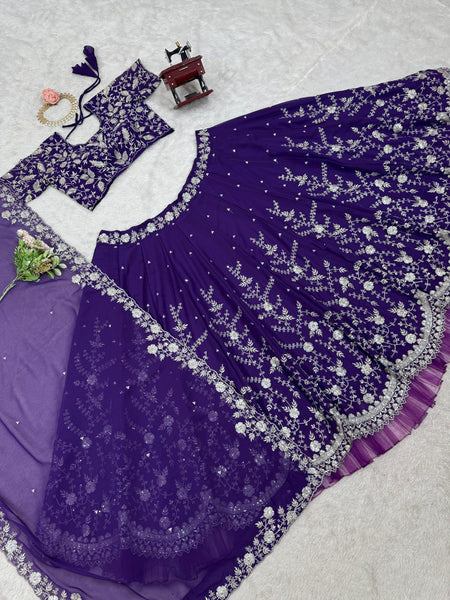 Latest Violet Color Georgette Sequence Lehenga Choli