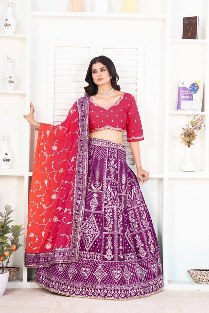 Wine Color Jalpari Silk Embroidered Lehenga Choli