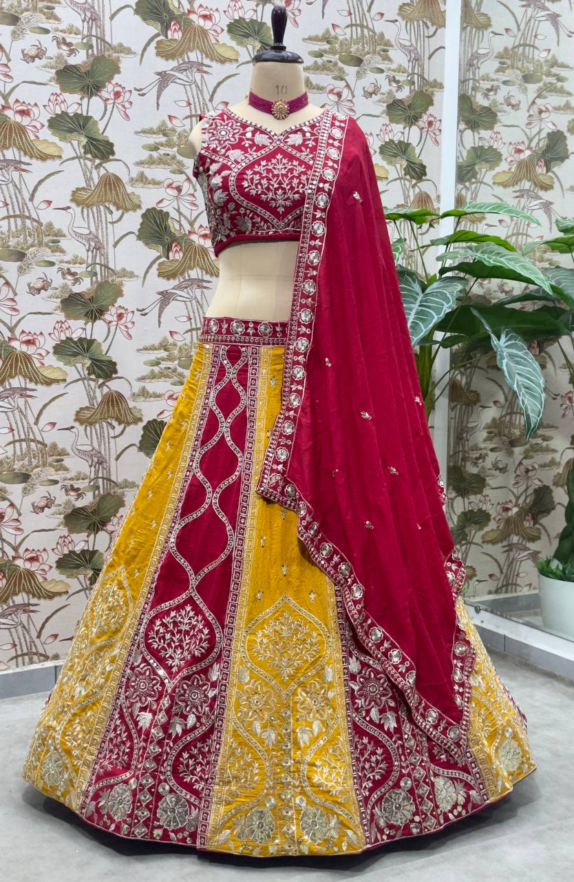 Latest Red Color Sequence Vichitra Silk Lehenga Choli