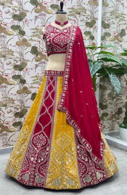 Latest Red Color Sequence Vichitra Silk Lehenga Choli