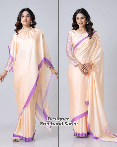 Ready to wear FreeHand Satin Silk Digital Printed Saree