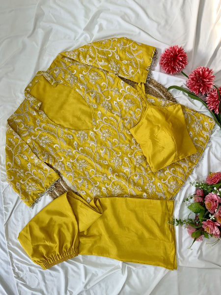 Yellow Color Chinon Silk Muiti Thread Indo Western