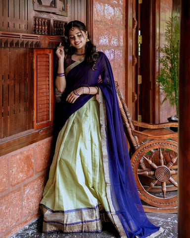 Green Color Kanchipuram Zari Weaving Lehenga Choli