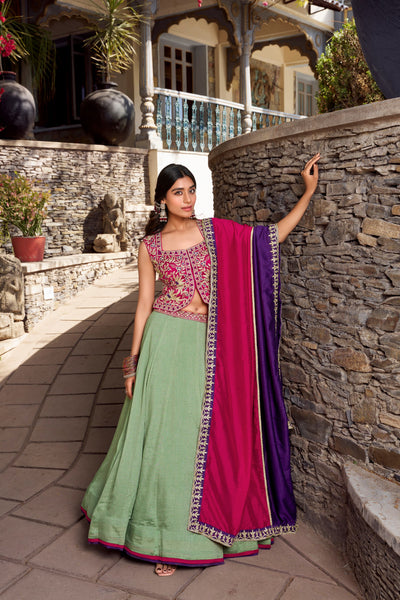 Vichitra Silk Sequence Work Green Color Lehenga Choli