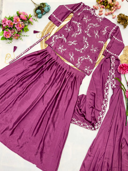 Rani Color Chinon Silk Sequence Work Lehenga Saree
