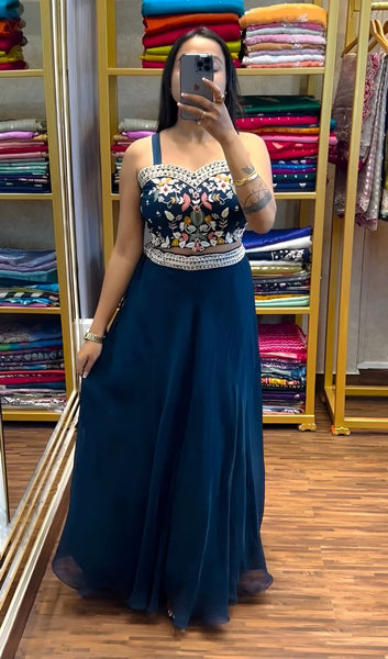 Blue Color Chinon Silk Jacket Saree