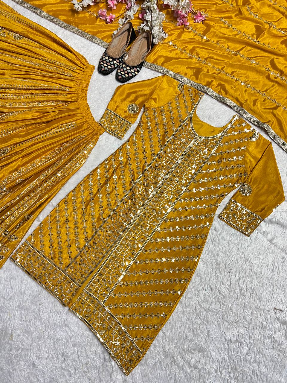 Mustard Color Georgette Embroidered Work Salwar Suit