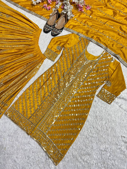 Mustard Color Georgette Embroidered Work Salwar Suit