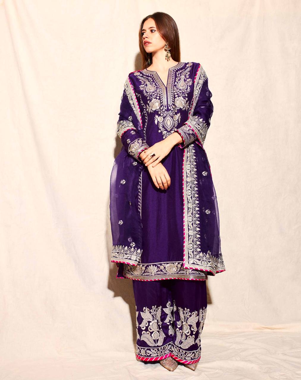Purple Color Chinon Silk Sequence Work Sharara Suit