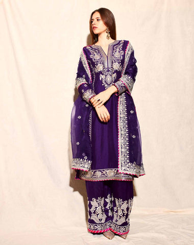 Purple Color Chinon Silk Sequence Work Sharara Suit