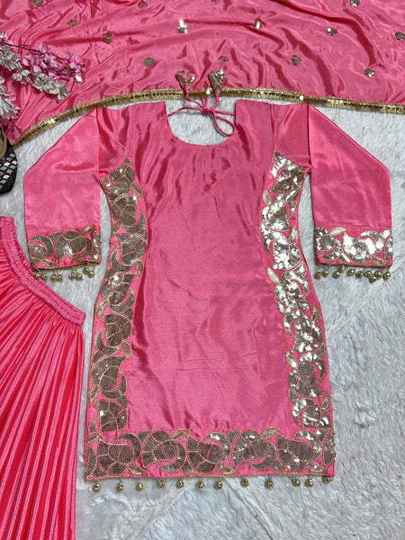 Peach Color Chinon Silk Sequence Work Sharara Suit
